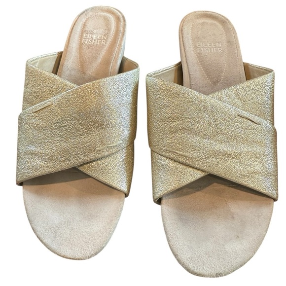 Eileen Fisher Shimmering Gold Crisscross Mules - Picture 6 of 6